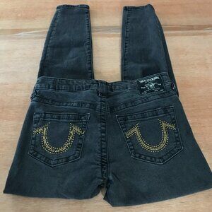 True Religion Halle Mid Rise Skinny Jean Women 27 Black Beaded Distressed Shiny